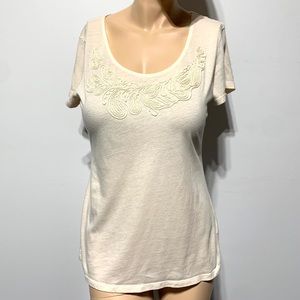 Banana Republic Women’s Soutache Beige Short Sleeve Too Size M Medium
